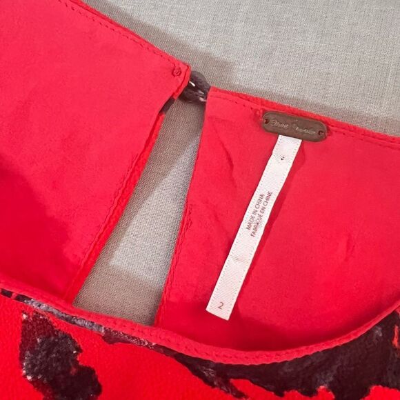 Free people red floral sleeveless flutter by sundress size 2 - Picture 8 of 11